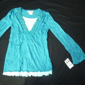 Teal layered bohemian top NWT 10/12